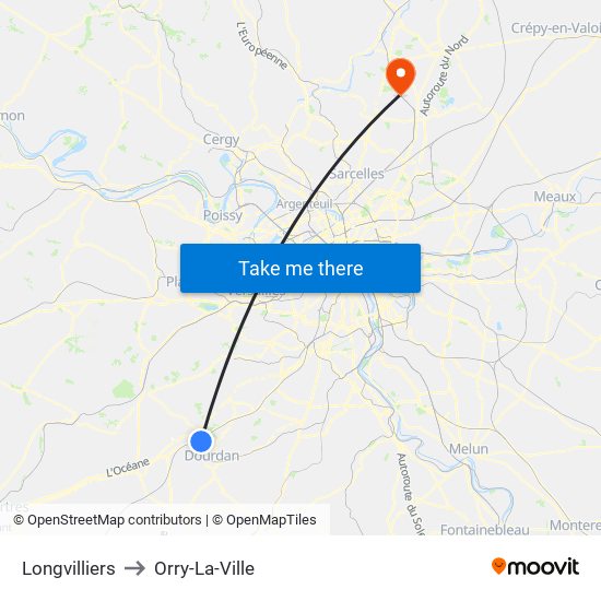 Longvilliers to Orry-La-Ville map