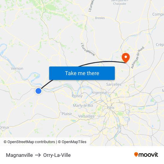 Magnanville to Orry-La-Ville map