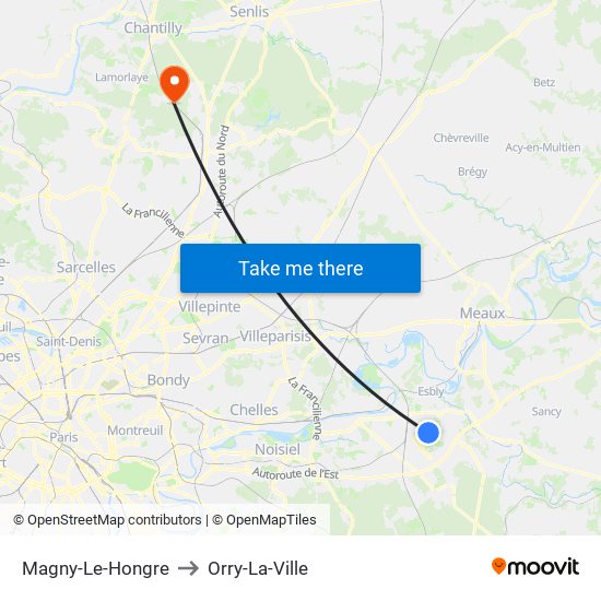 Magny-Le-Hongre to Orry-La-Ville map