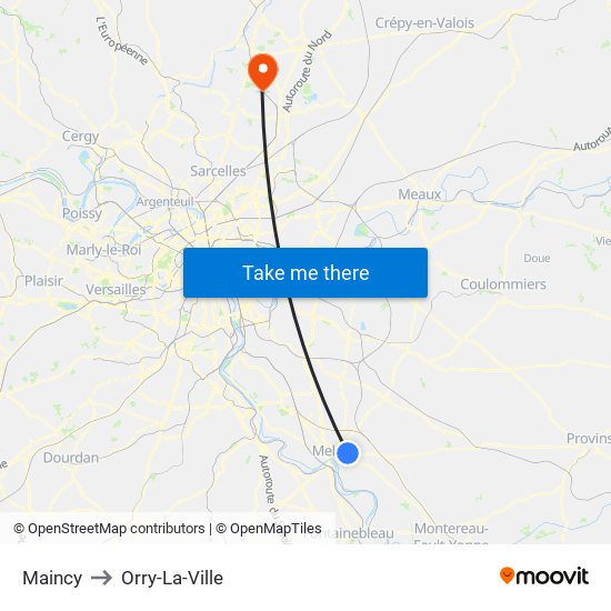 Maincy to Orry-La-Ville map