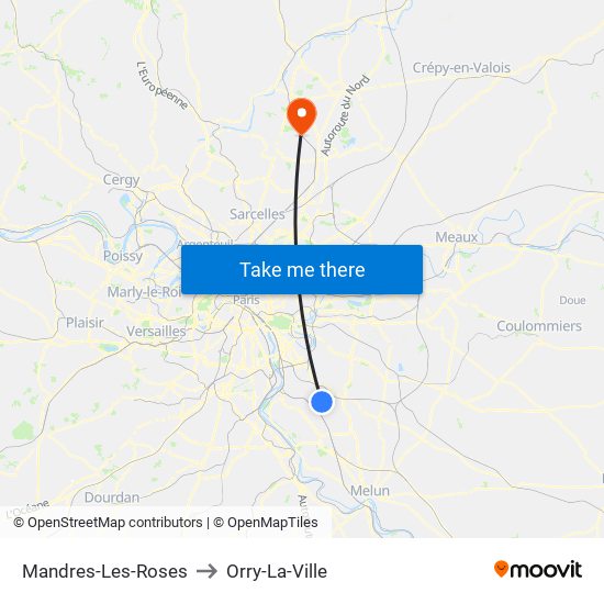 Mandres-Les-Roses to Orry-La-Ville map