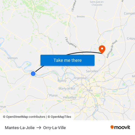 Mantes-La-Jolie to Orry-La-Ville map