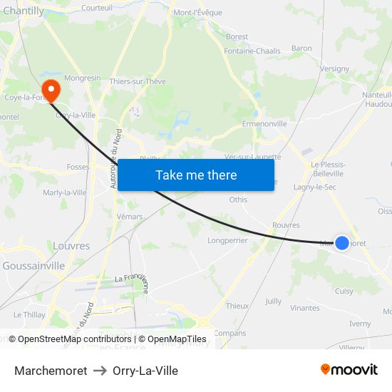 Marchemoret to Orry-La-Ville map