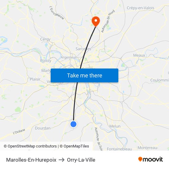 Marolles-En-Hurepoix to Orry-La-Ville map