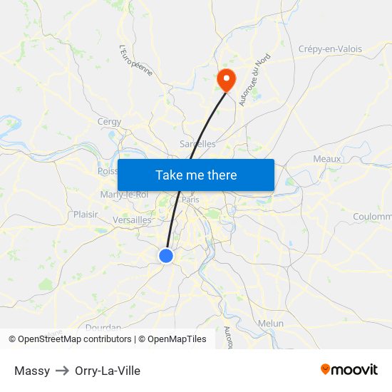 Massy to Orry-La-Ville map