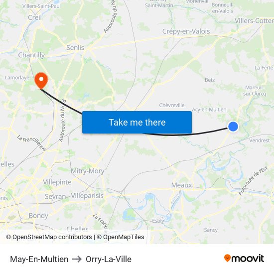 May-En-Multien to Orry-La-Ville map