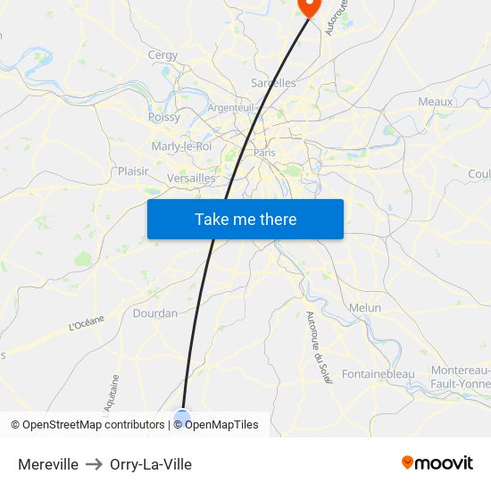 Mereville to Orry-La-Ville map