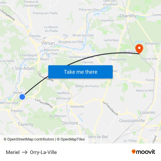 Meriel to Orry-La-Ville map