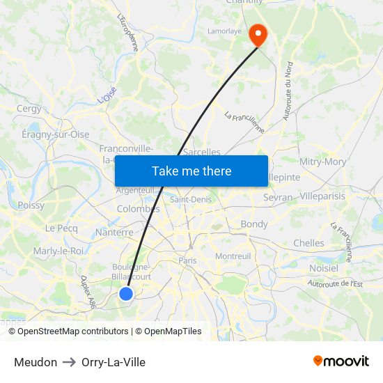 Meudon to Orry-La-Ville map