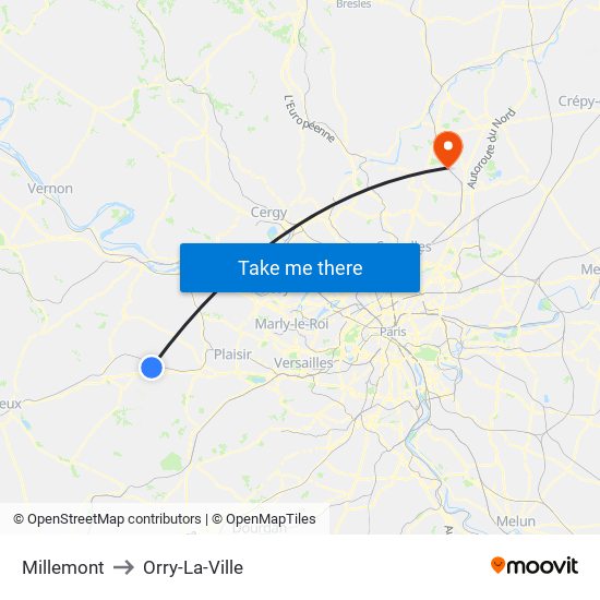 Millemont to Orry-La-Ville map