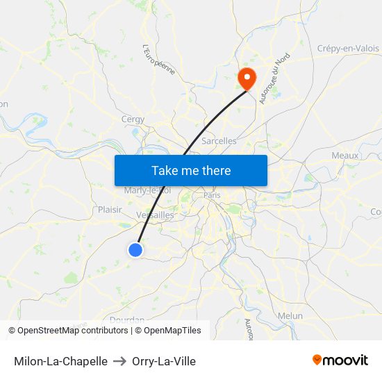 Milon-La-Chapelle to Orry-La-Ville map