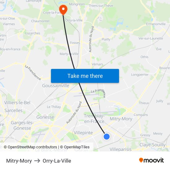 Mitry-Mory to Orry-La-Ville map