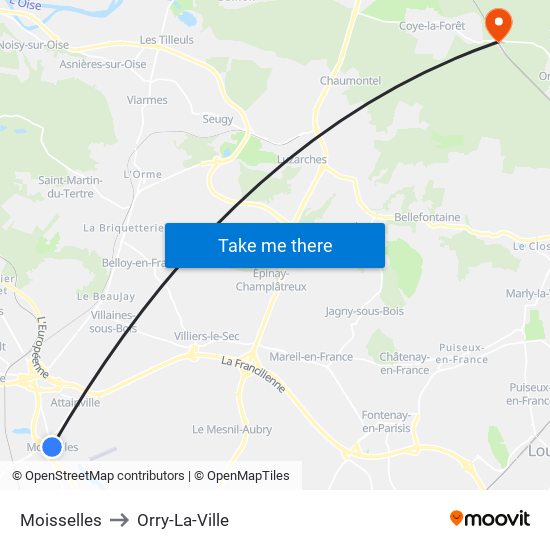 Moisselles to Orry-La-Ville map