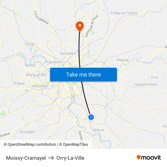 Moissy-Cramayel to Orry-La-Ville map