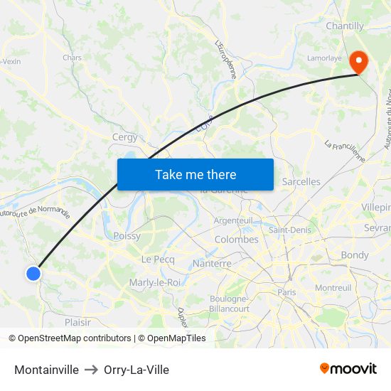 Montainville to Orry-La-Ville map
