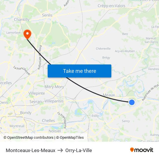 Montceaux-Les-Meaux to Orry-La-Ville map