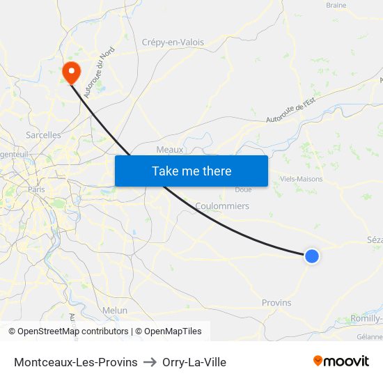 Montceaux-Les-Provins to Orry-La-Ville map