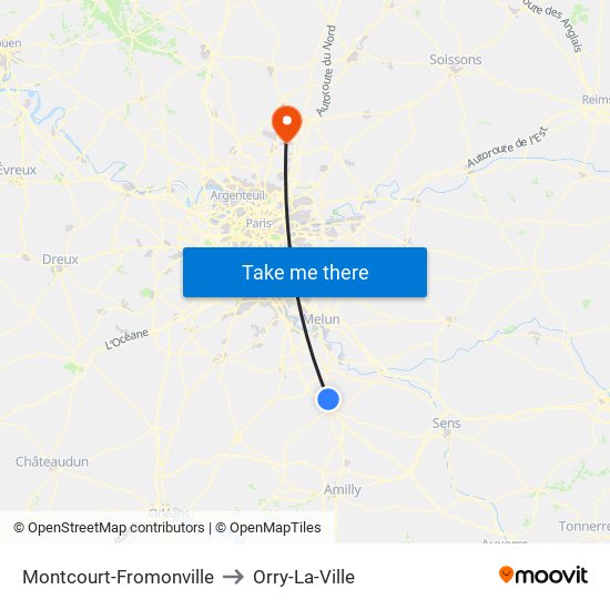 Montcourt-Fromonville to Orry-La-Ville map