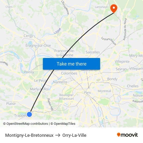 Montigny-Le-Bretonneux to Orry-La-Ville map
