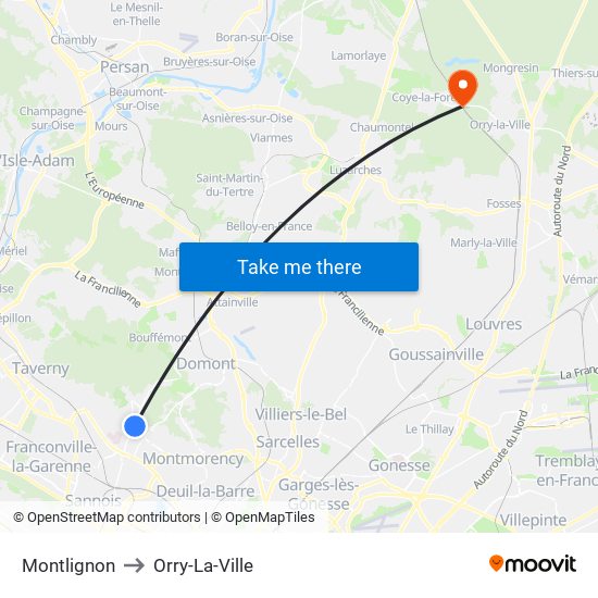 Montlignon to Orry-La-Ville map