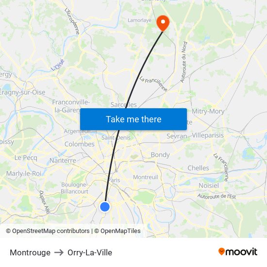 Montrouge to Orry-La-Ville map