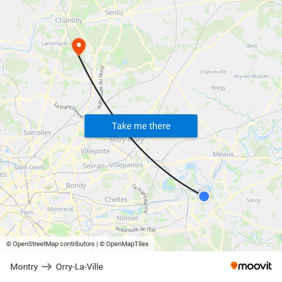 Montry to Orry-La-Ville map