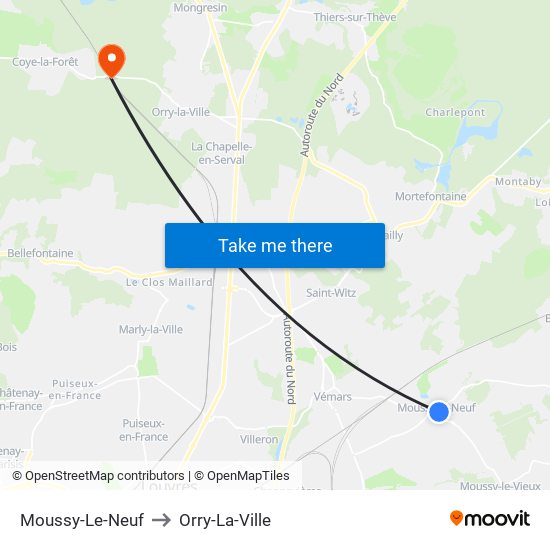 Moussy-Le-Neuf to Orry-La-Ville map