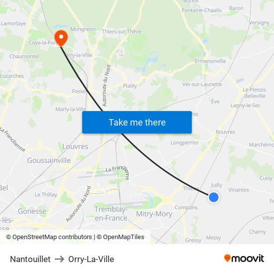 Nantouillet to Orry-La-Ville map