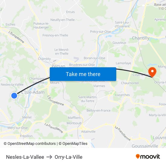 Nesles-La-Vallee to Orry-La-Ville map