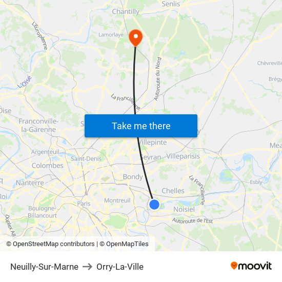 Neuilly-Sur-Marne to Orry-La-Ville map