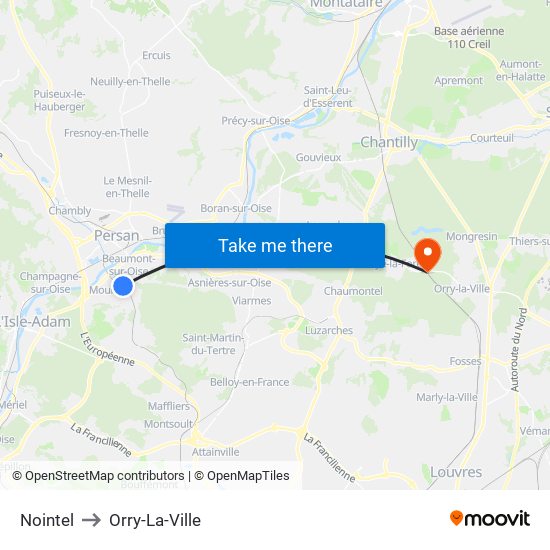 Nointel to Orry-La-Ville map