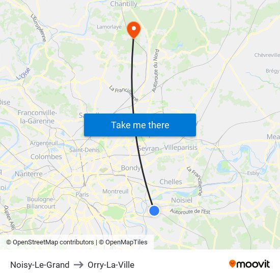 Noisy-Le-Grand to Orry-La-Ville map