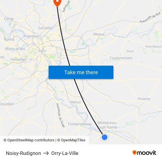 Noisy-Rudignon to Orry-La-Ville map