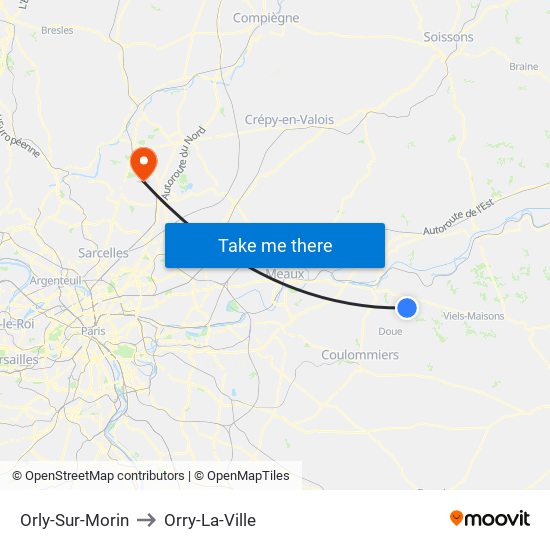 Orly-Sur-Morin to Orry-La-Ville map