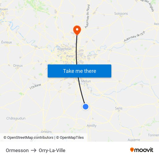 Ormesson to Orry-La-Ville map