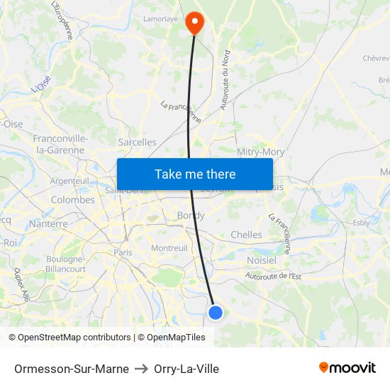 Ormesson-Sur-Marne to Orry-La-Ville map