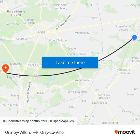 Ormoy-Villers to Orry-La-Ville map