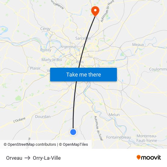 Orveau to Orry-La-Ville map