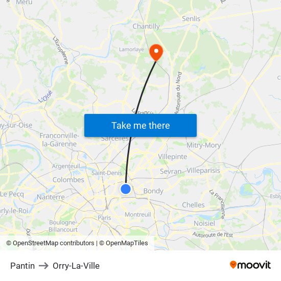Pantin to Orry-La-Ville map