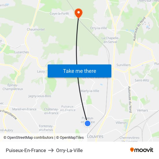 Puiseux-En-France to Orry-La-Ville map