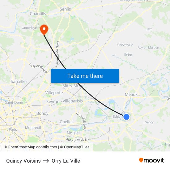 Quincy-Voisins to Orry-La-Ville map