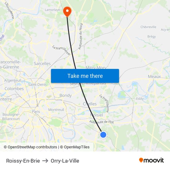 Roissy-En-Brie to Orry-La-Ville map