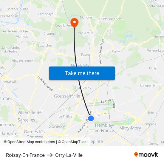 Roissy-En-France to Orry-La-Ville map