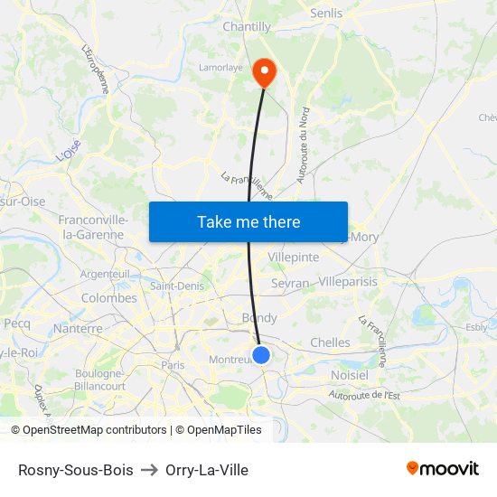 Rosny-Sous-Bois to Orry-La-Ville map
