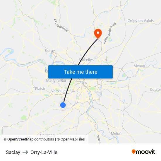 Saclay to Orry-La-Ville map