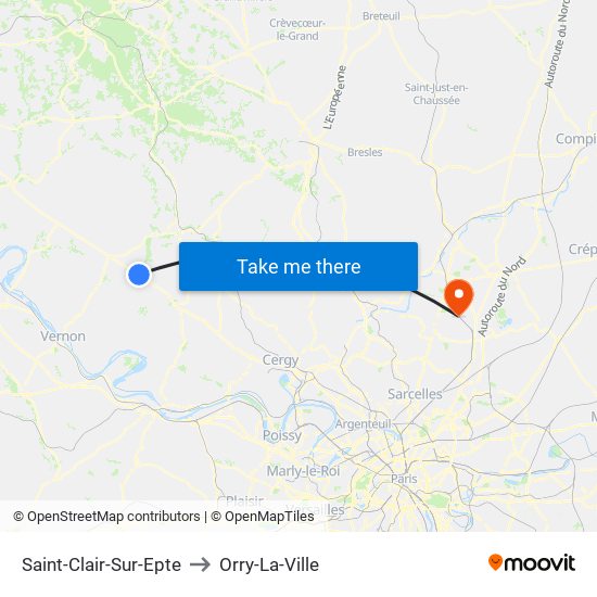 Saint-Clair-Sur-Epte to Orry-La-Ville map