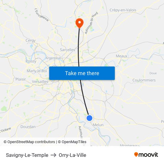 Savigny-Le-Temple to Orry-La-Ville map