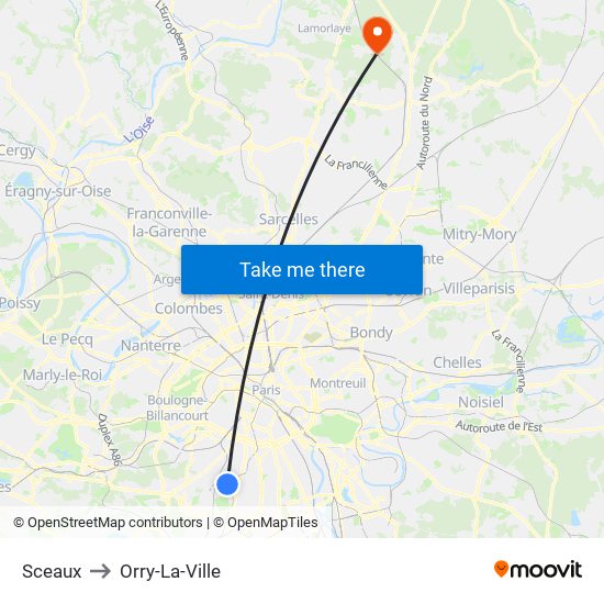Sceaux to Orry-La-Ville map
