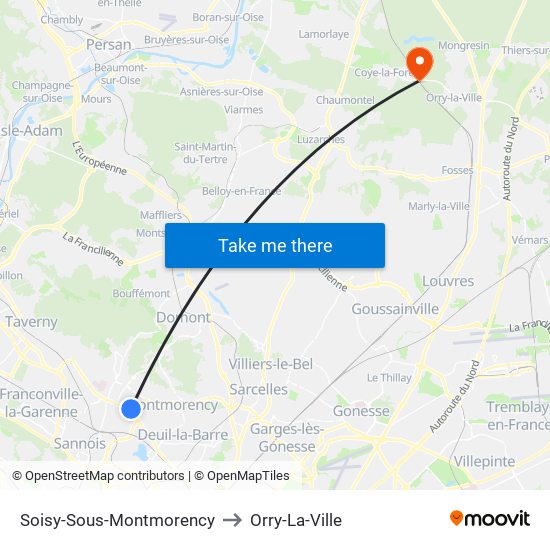 Soisy-Sous-Montmorency to Orry-La-Ville map