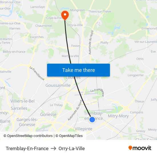 Tremblay-En-France to Orry-La-Ville map